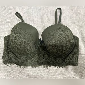 VICTORIAS SECRET 34DD Body By Victoria Lined Demi Bra- Olive Green